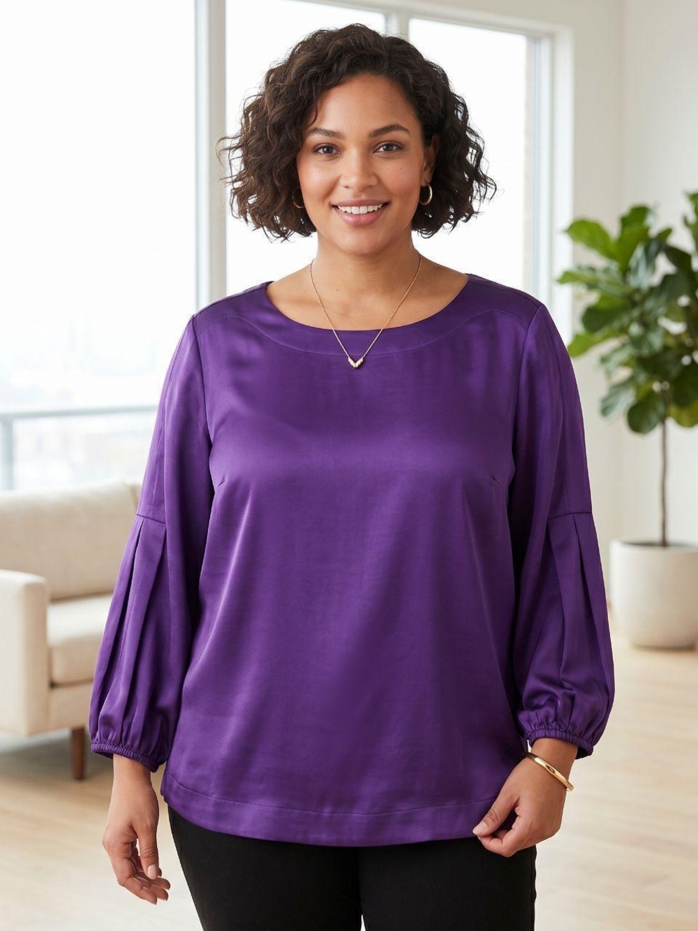 Lane Bryant Satin Scoop Neck Blouse - Purple